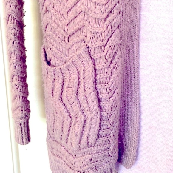 Woven Knit Open Front Cardigan Pockets Dark Powder Pink SP - Picture 7 of 7
